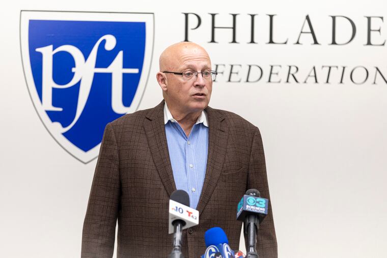 Arthur Steinberg, President of Philadelphia Federation of Teachers, is shown during a 2024 press conference. The PFT's initial contract proposal includes the elimination of the controversial 3-5-7-9 proposal, the addition of parental leave, more prep time for teachers, and more.